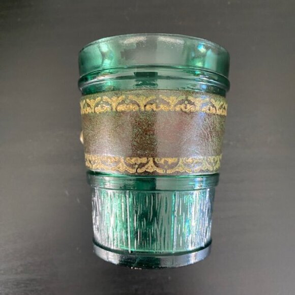 RARE! Vintage MCM Emerald Green Leather Banded Tumbler Glasses Set of 6 - Picture 5 of 14